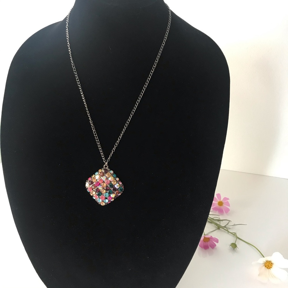 Forever 21 Long Rhinestone Pendant Necklace Multi